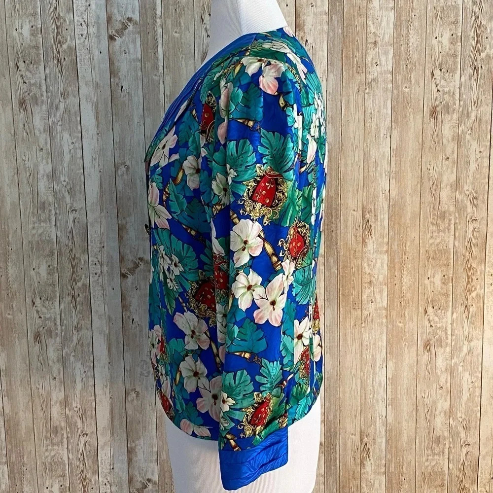 Diane Freis Vintage 80s Floral Silk Blouse With Gold Buttons - Picture 6 of 10